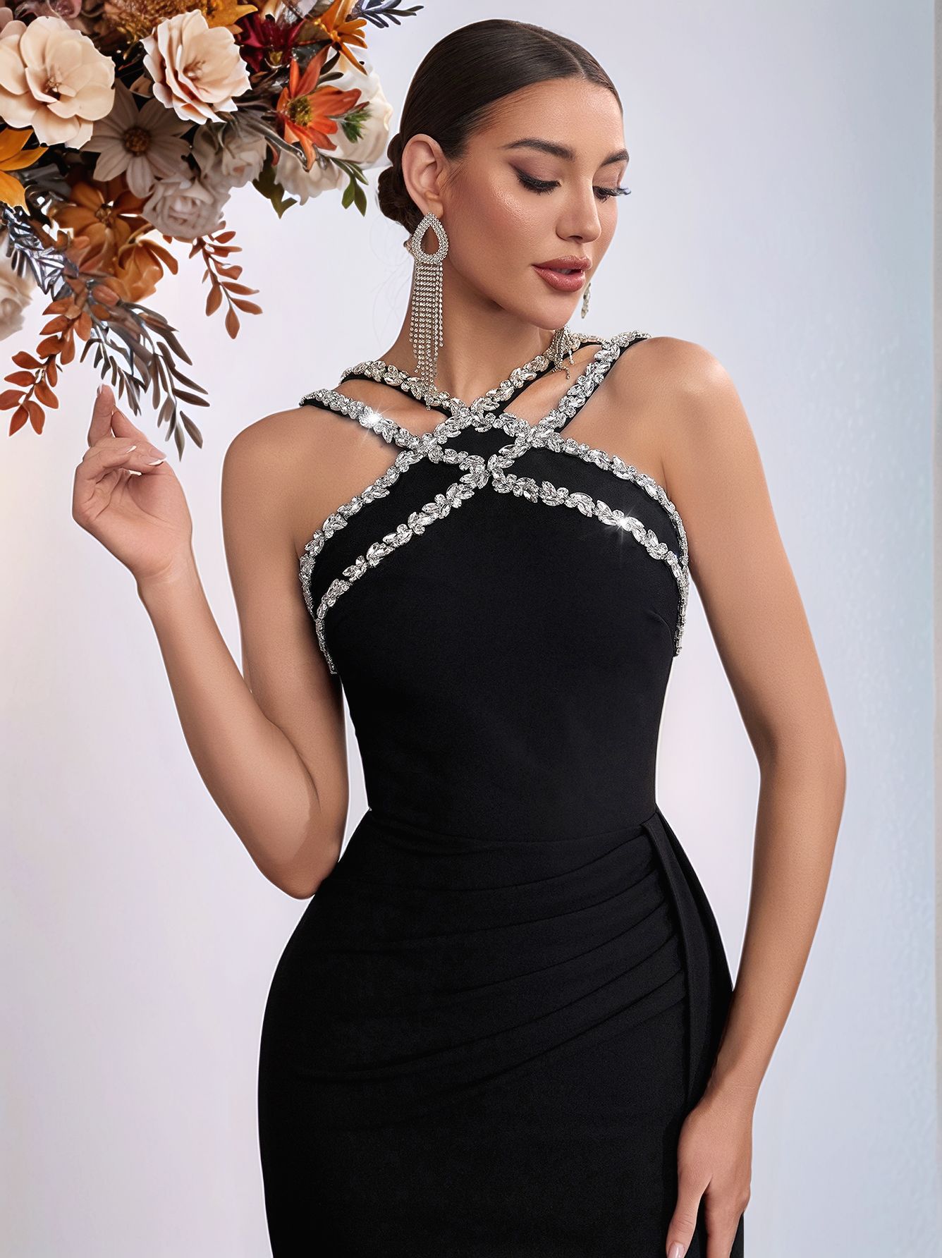 Halter Neck Rhinestone Mermaid Dress