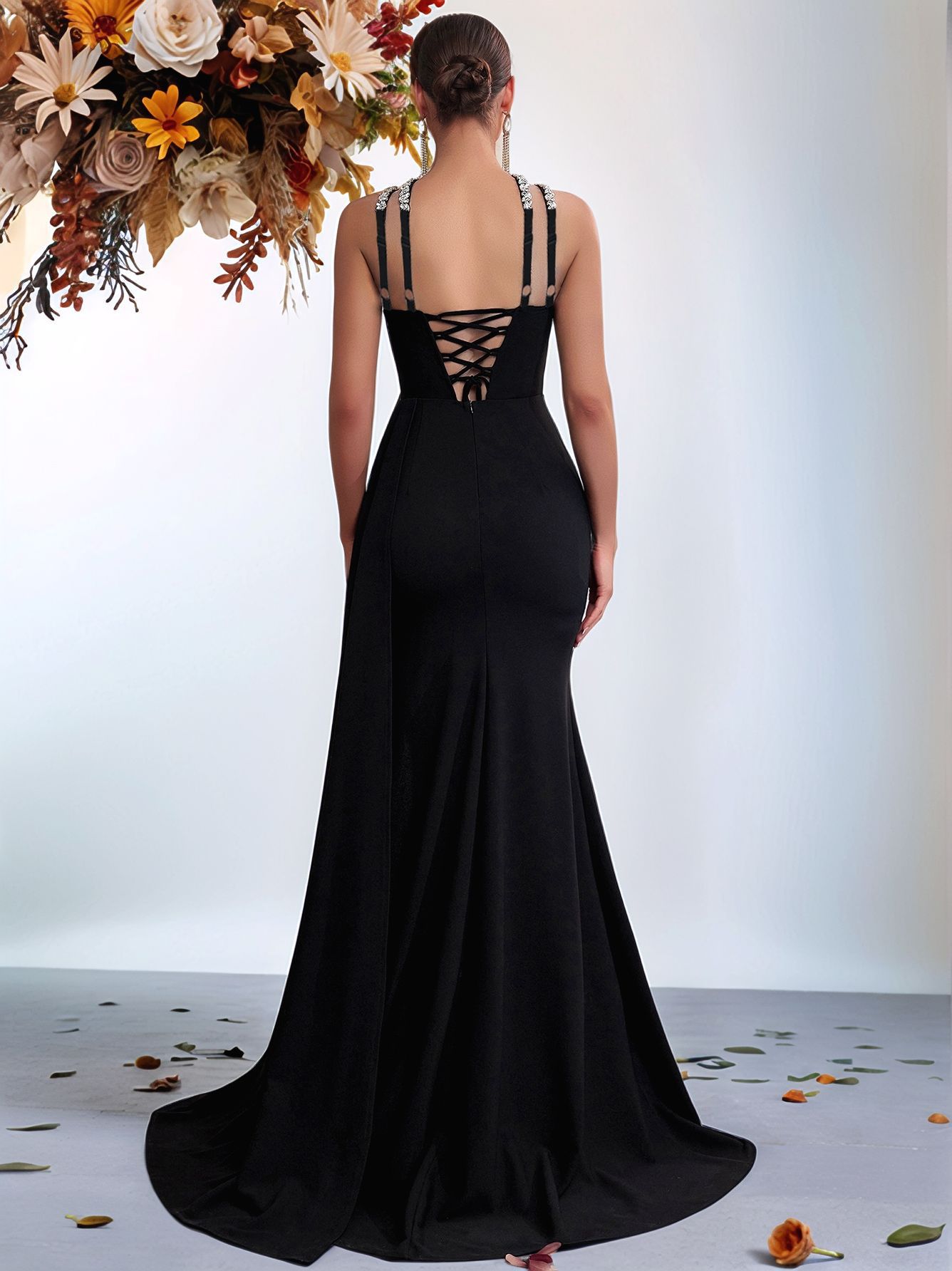 Halter Neck Rhinestone Mermaid Dress