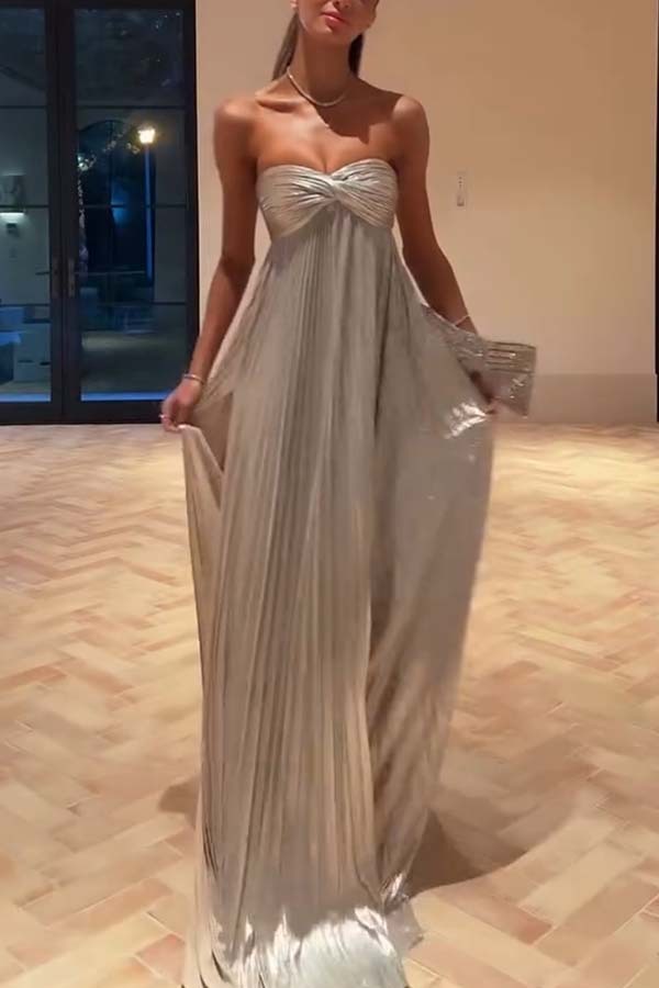 Silver A-Line Strapless Maxi Dress