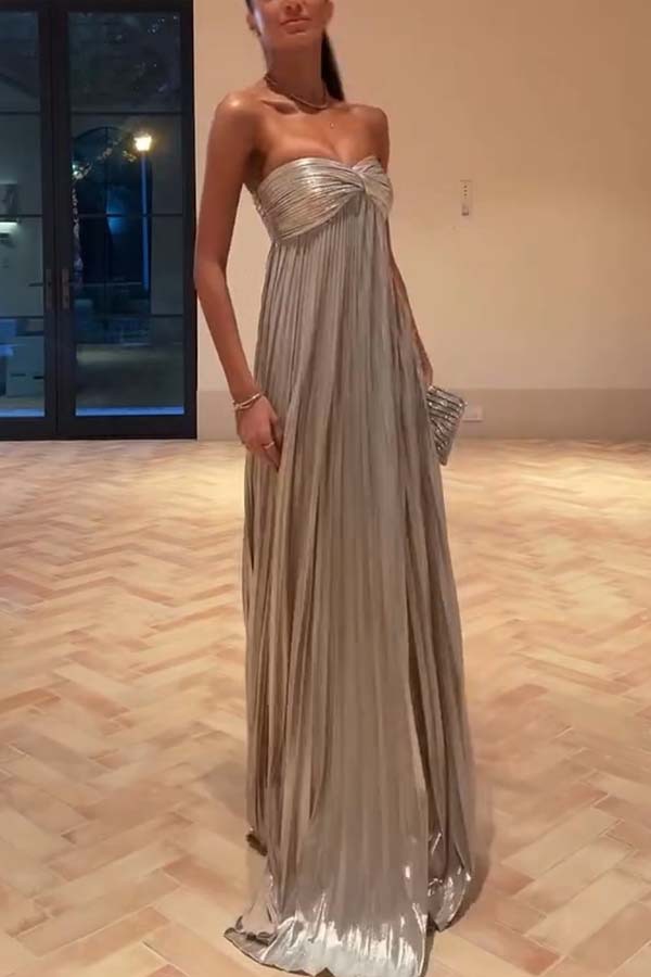 Silver A-Line Strapless Maxi Dress