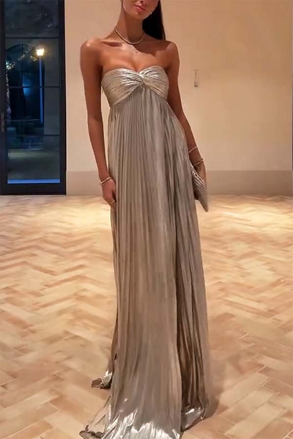 Silver A-Line Strapless Maxi Dress