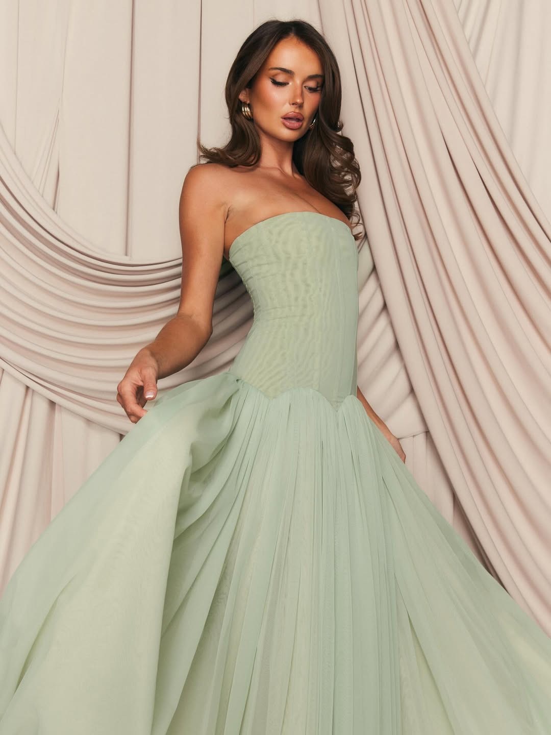 Green A-Line Strapless Dress