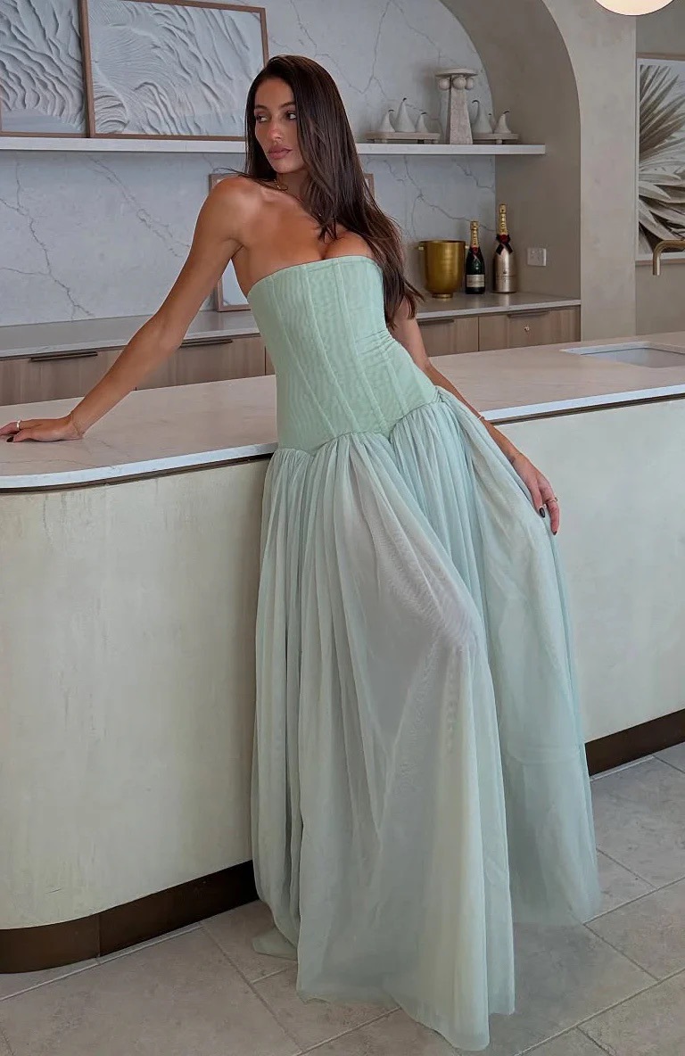 Green A-Line Strapless Dress