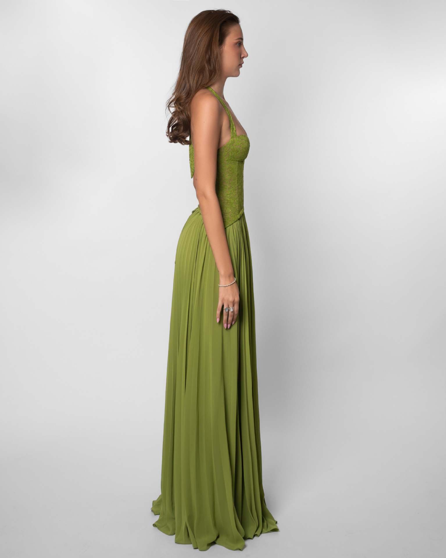 Olive Sleeveless Halter Neck A-Line Maxi Dress