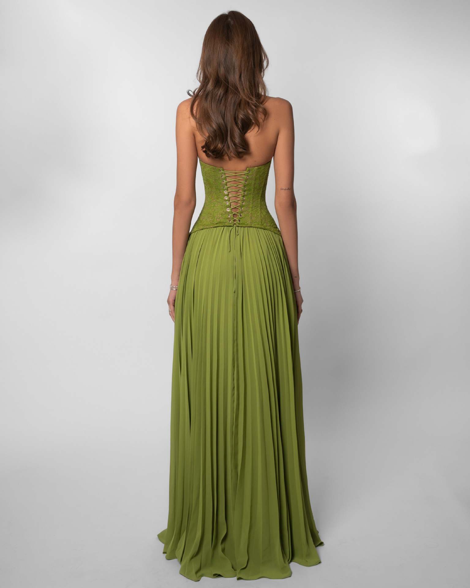 Olive Sleeveless Halter Neck A-Line Maxi Dress