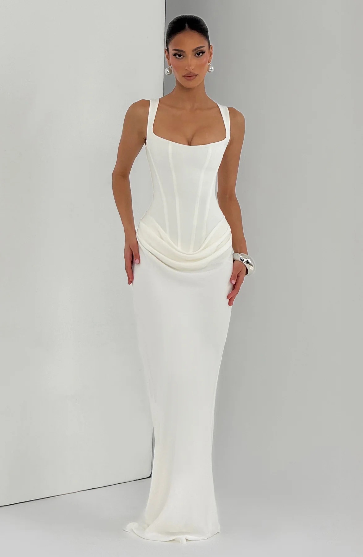 White Sleeveless A-Line Gown Dress