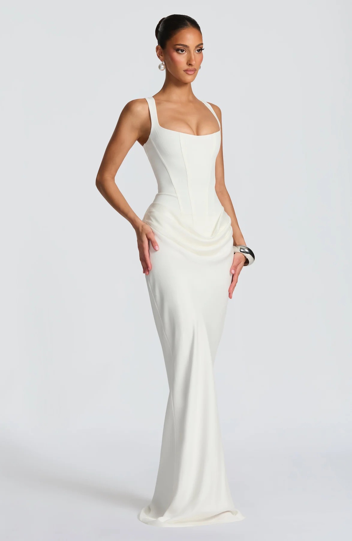 White Sleeveless A-Line Gown Dress
