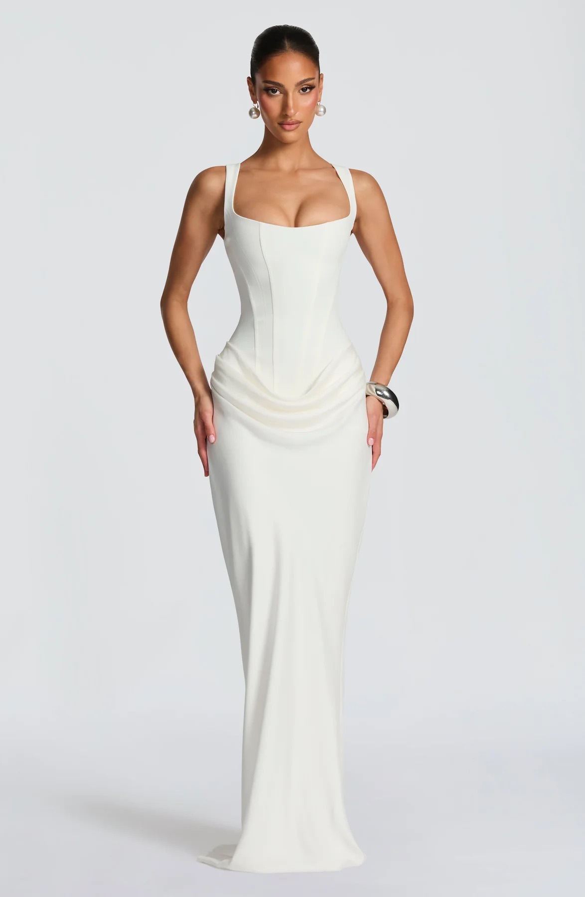 White Sleeveless A-Line Gown Dress