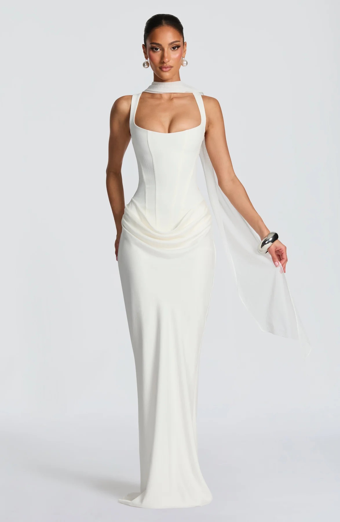 White Sleeveless A-Line Gown Dress