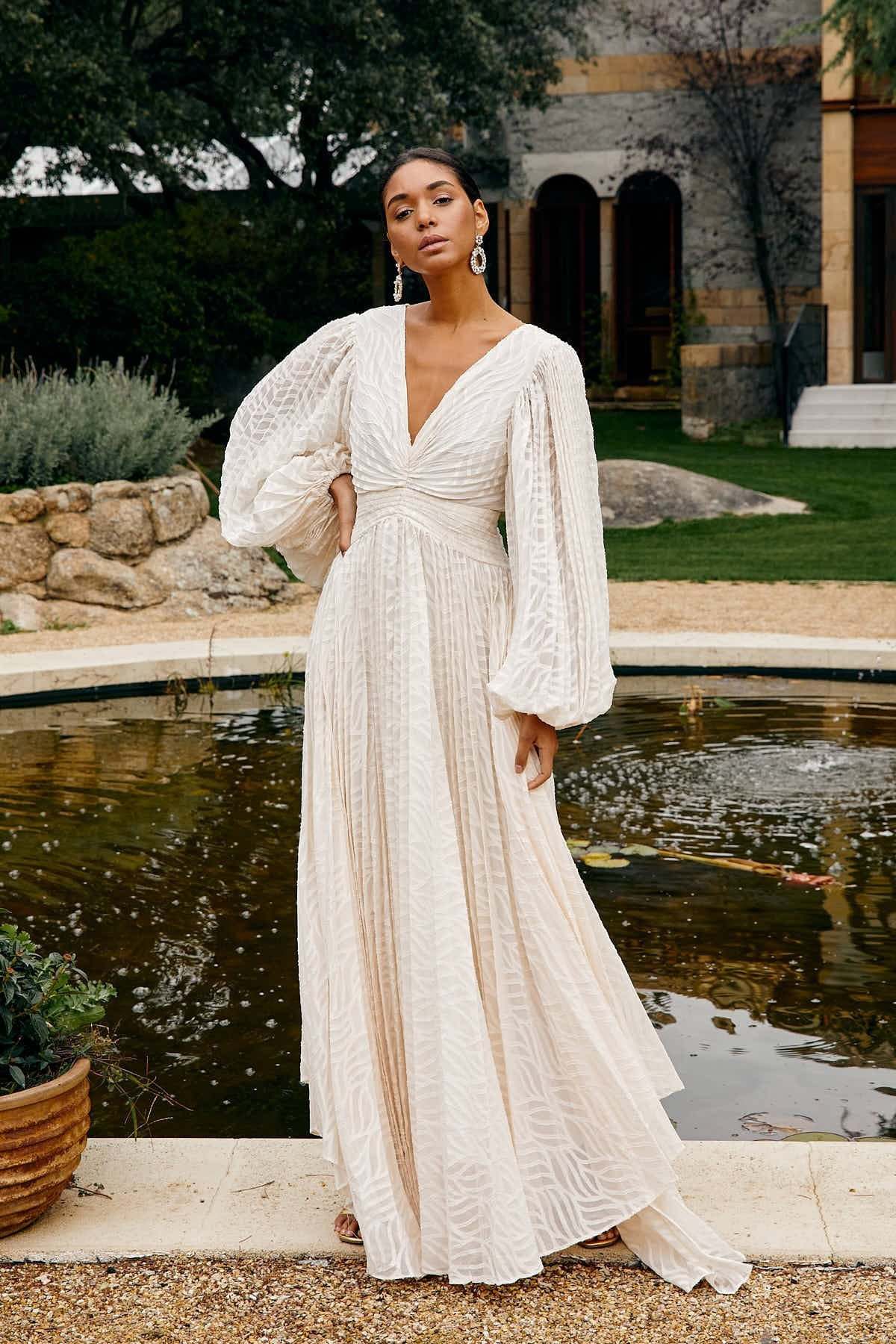 White Pleated A-Line Maxi Dress