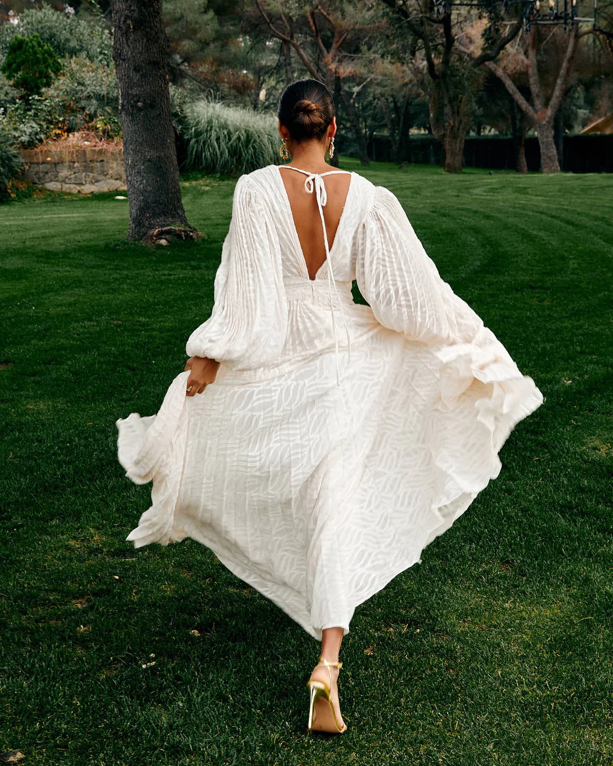 White Pleated A-Line Maxi Dress