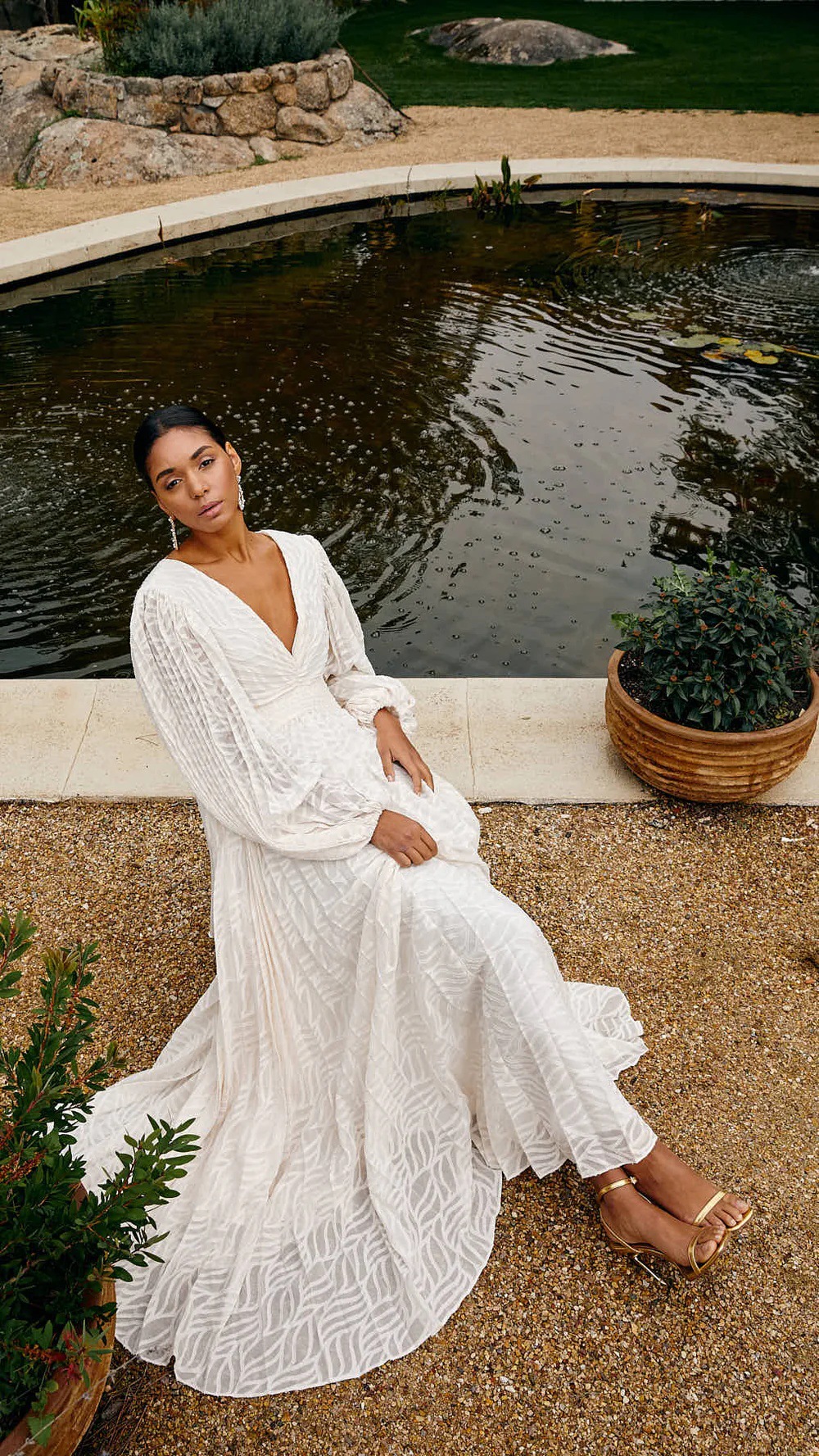 White Pleated A-Line Maxi Dress