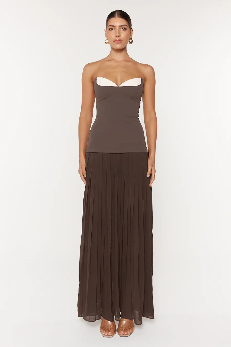 Coffee Brown Color Block Maxi A-Line Sleeveless Dress