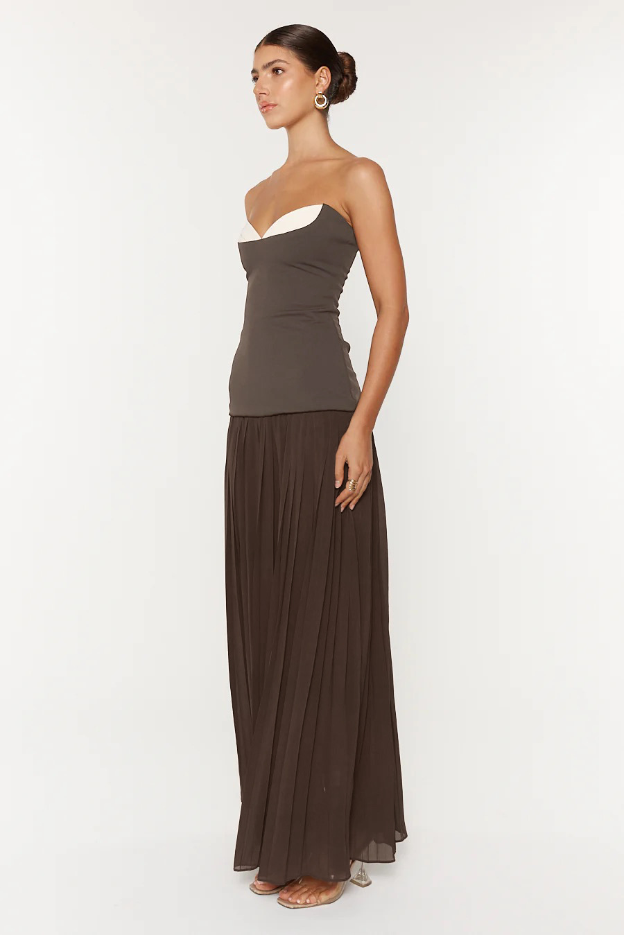 Coffee Brown Color Block Maxi A-Line Sleeveless Dress