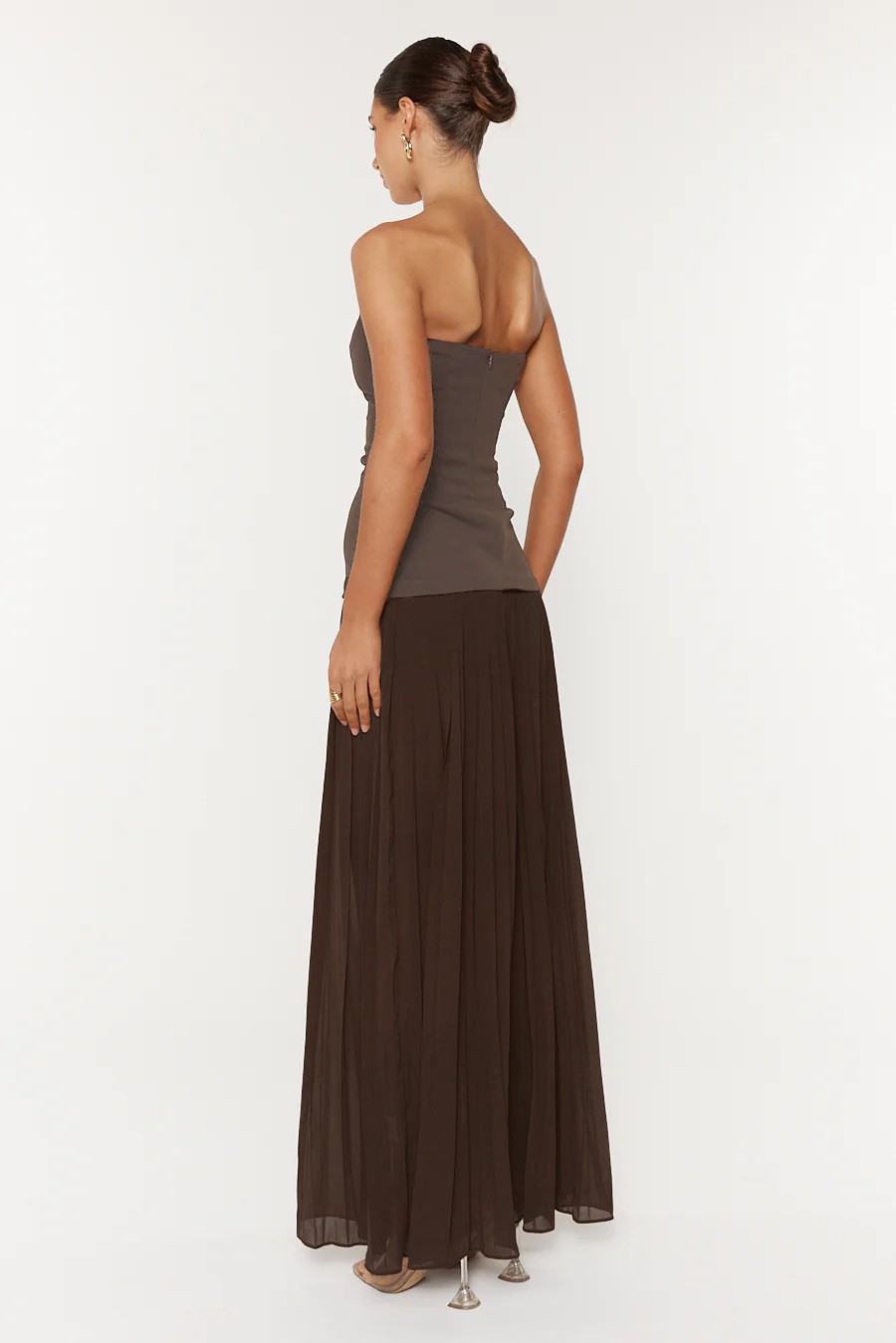 Coffee Brown Color Block Maxi A-Line Sleeveless Dress