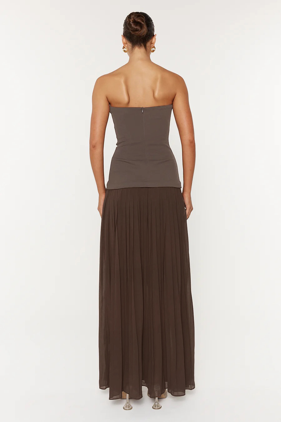 Coffee Brown Color Block Maxi A-Line Sleeveless Dress