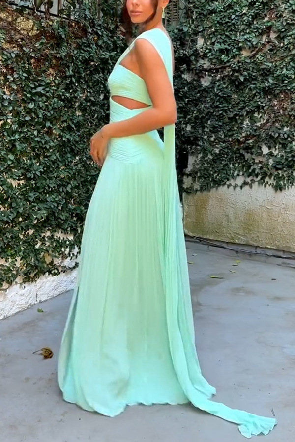 Light Blue A-Line Pleated Maxi Dress with Slit