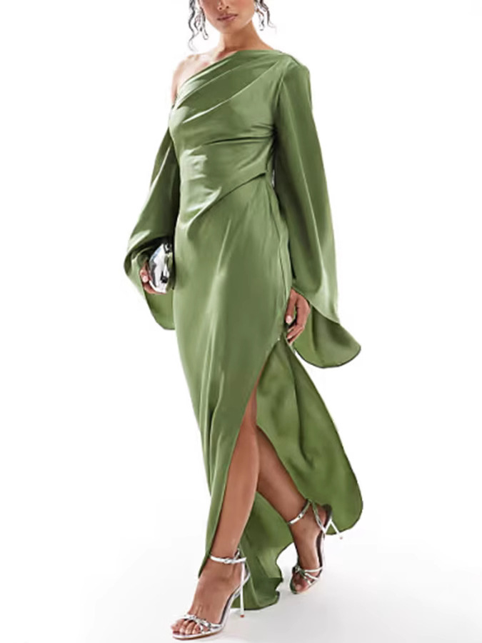 Green Plain A-Line Maxi Dress