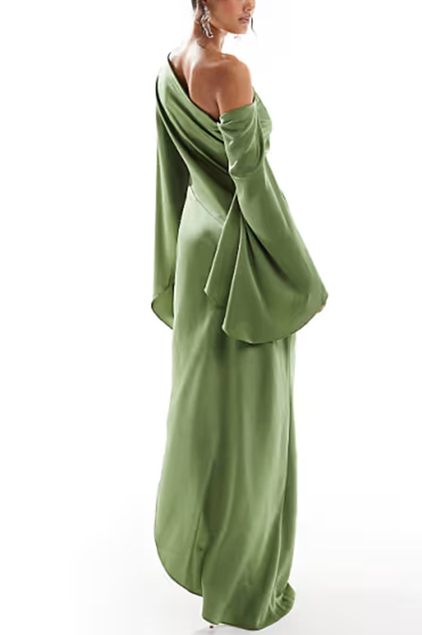 Green Plain A-Line Maxi Dress