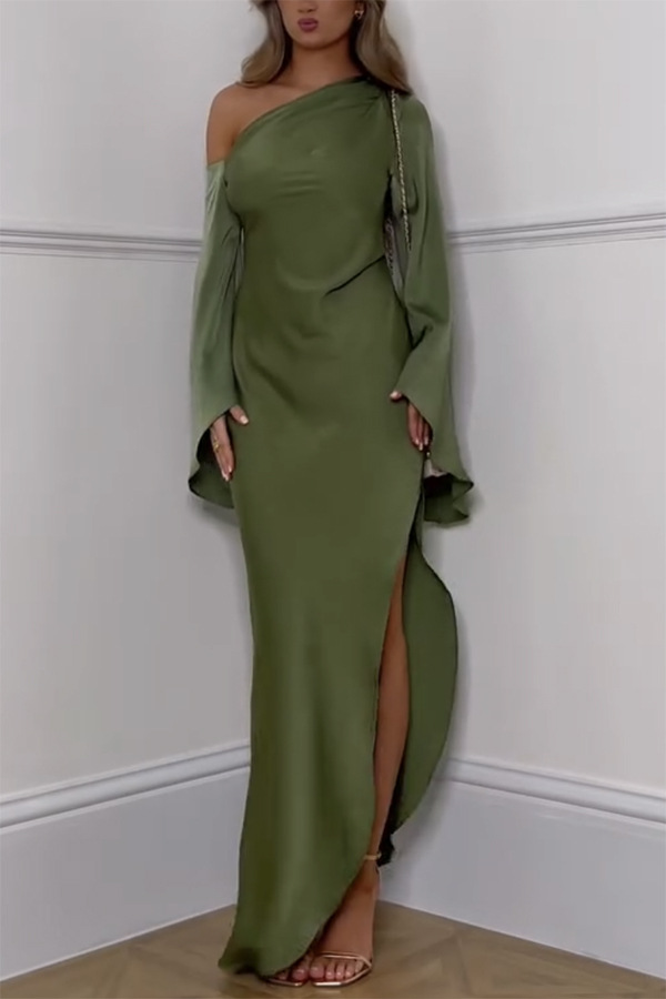 Green Plain A-Line Maxi Dress