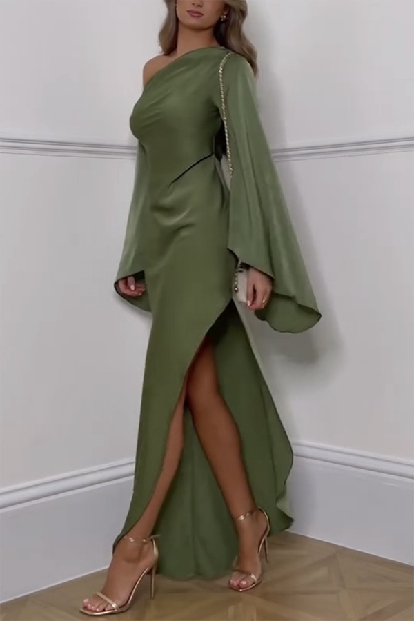 Green Plain A-Line Maxi Dress