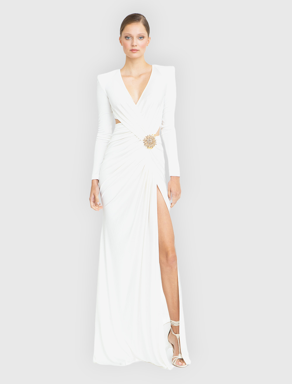 White A-Line Dress with V-Neck