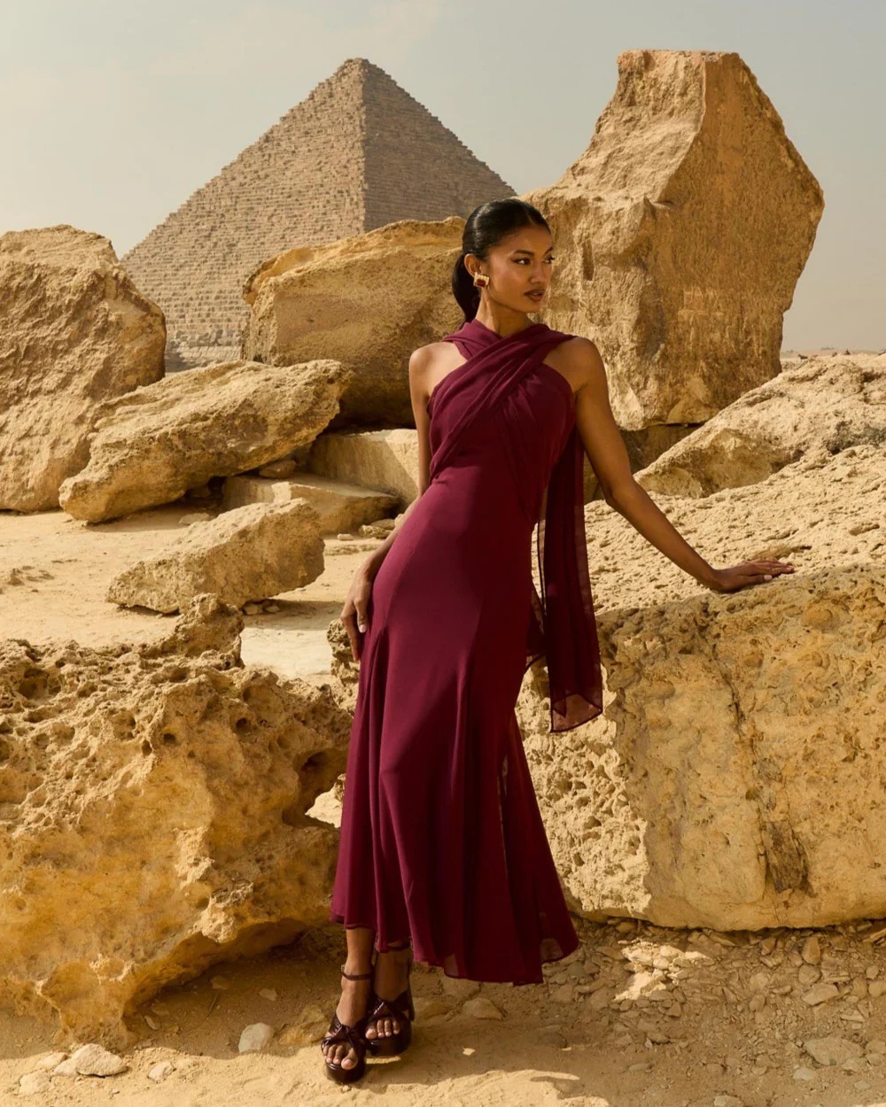 Burgundy Sleeveless A-Line Maxi Dress