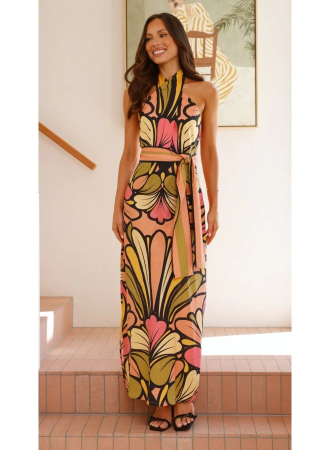 Multi-Colored Sleeveless A-Line Maxi Dress