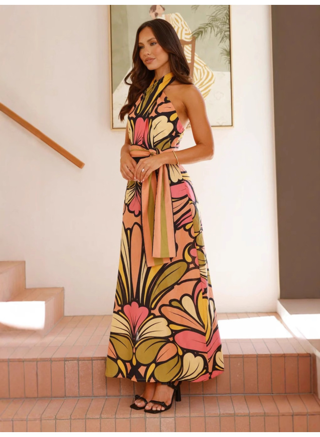 Multi-Colored Sleeveless A-Line Maxi Dress