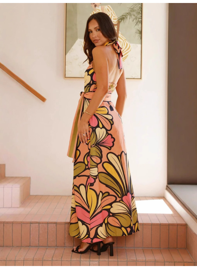 Multi-Colored Sleeveless A-Line Maxi Dress