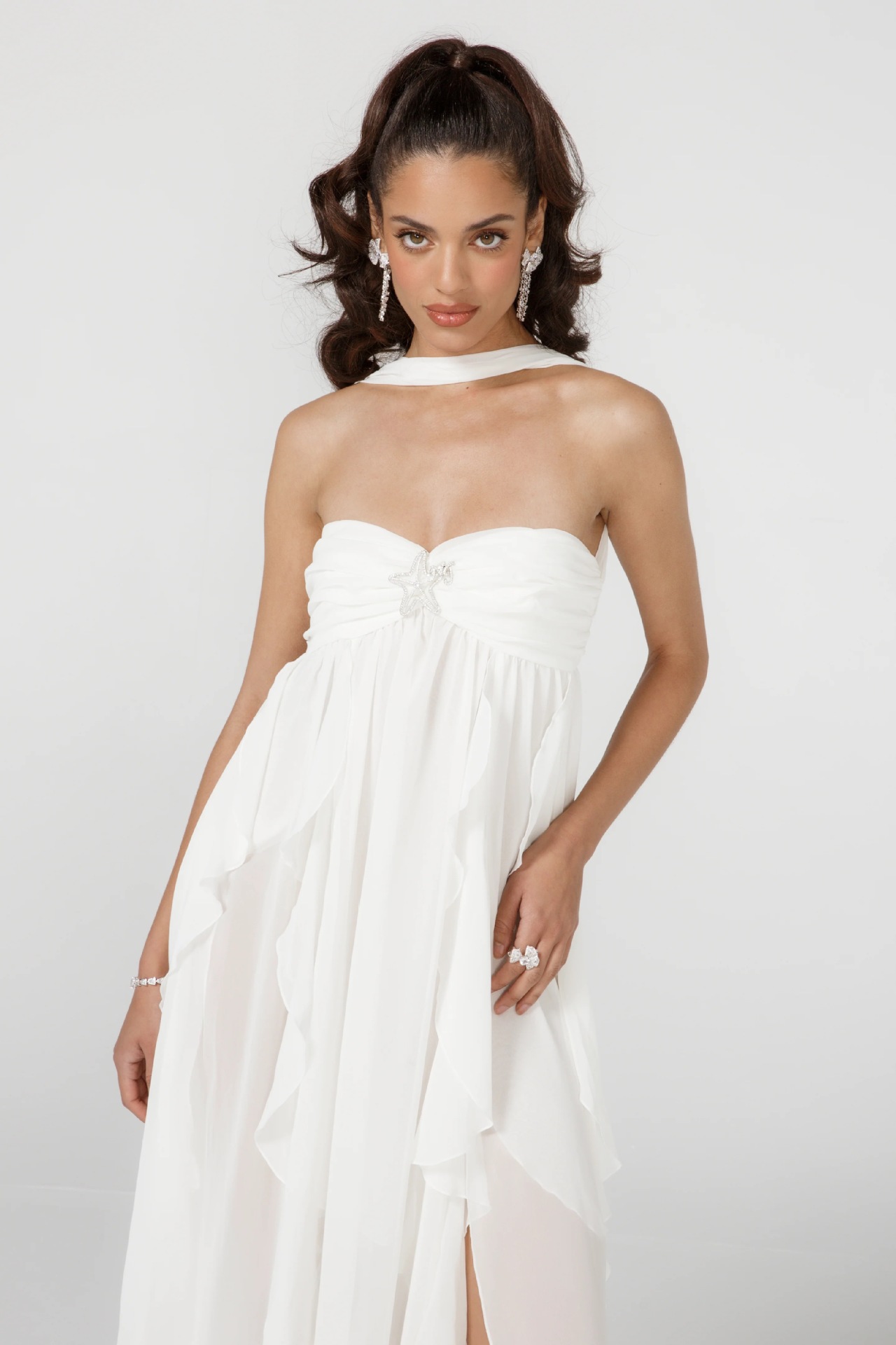 White Sleeveless Maxi Dress with Ruffles