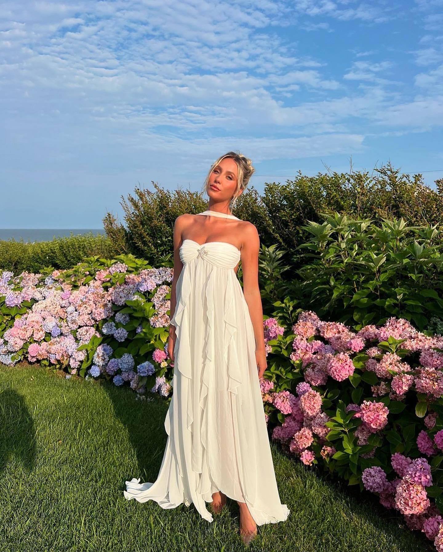 White Sleeveless Maxi Dress with Ruffles