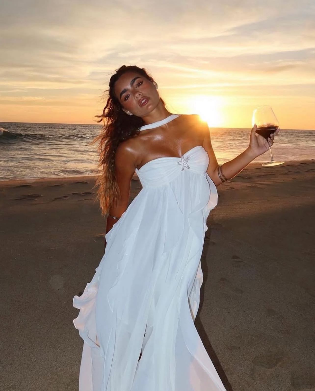 White Sleeveless Maxi Dress with Ruffles
