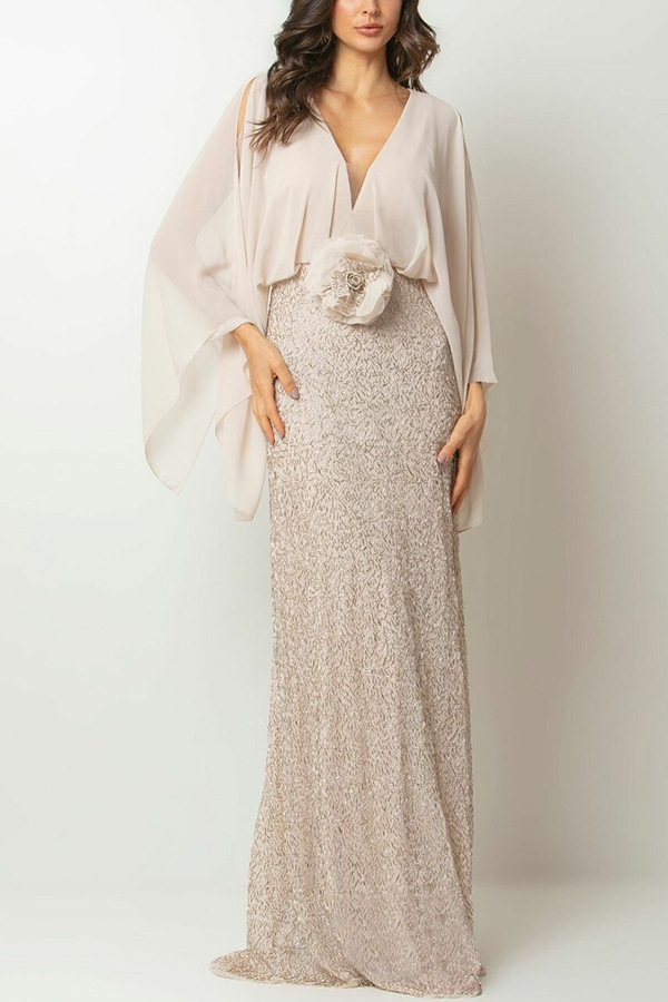 Peach A-Line Dress with Sequin Skirt