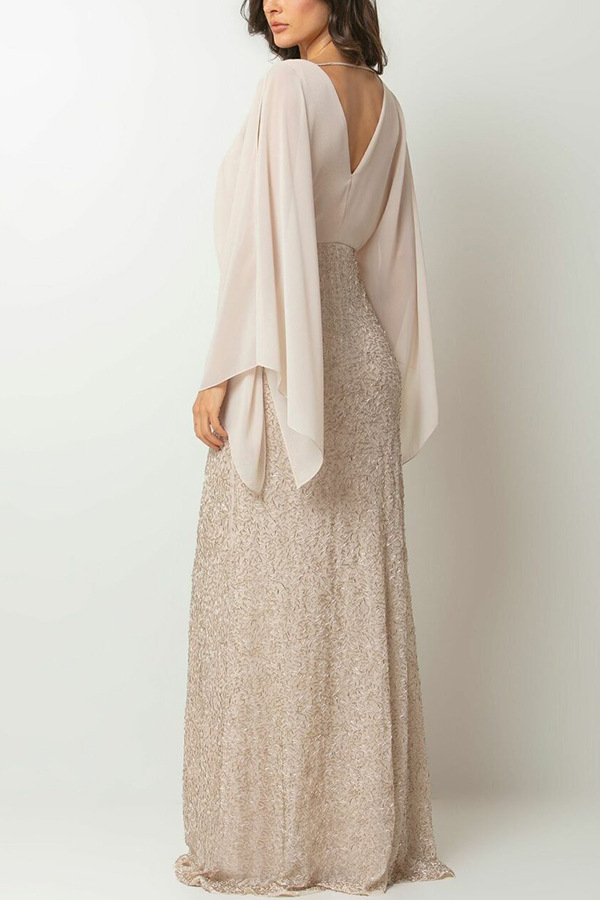 Peach A-Line Dress with Sequin Skirt