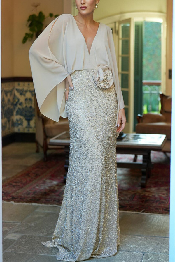 Peach A-Line Dress with Sequin Skirt