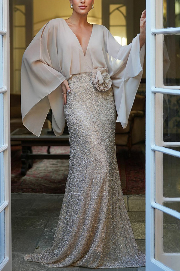 Peach A-Line Dress with Sequin Skirt