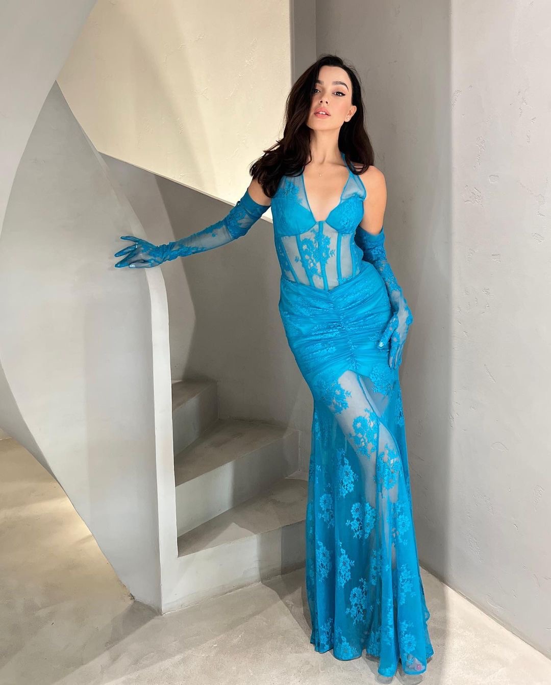 Blue Sleeveless A-Line Gown