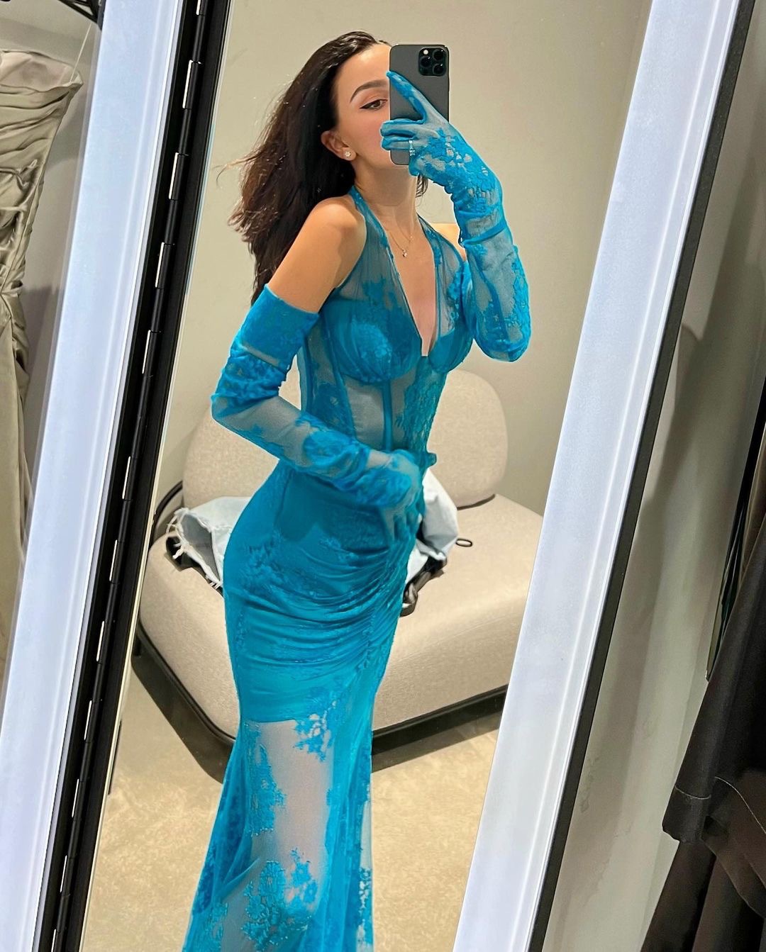 Blue Sleeveless A-Line Gown
