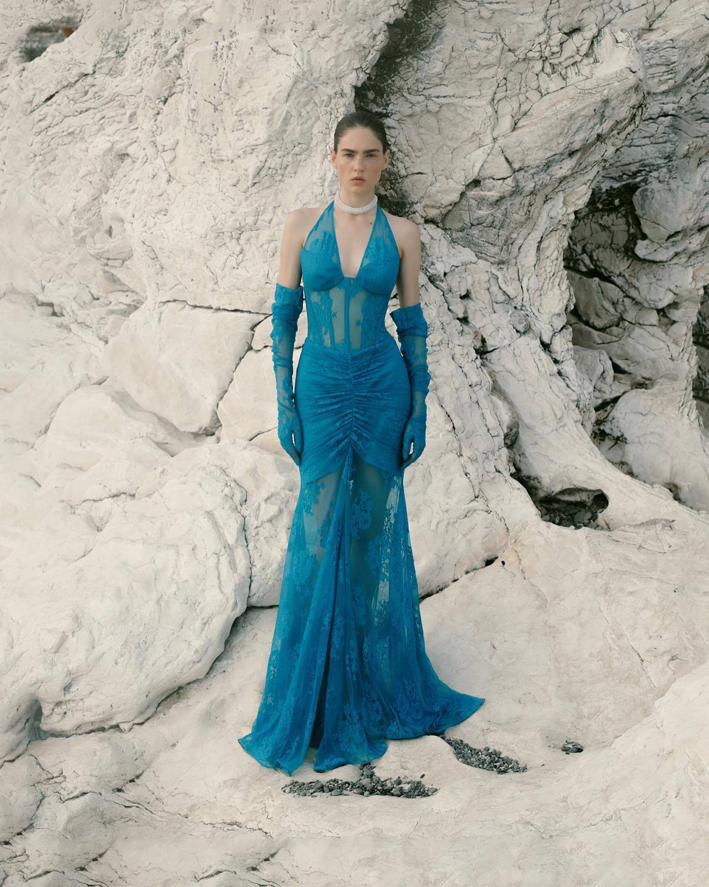 Blue Sleeveless A-Line Gown