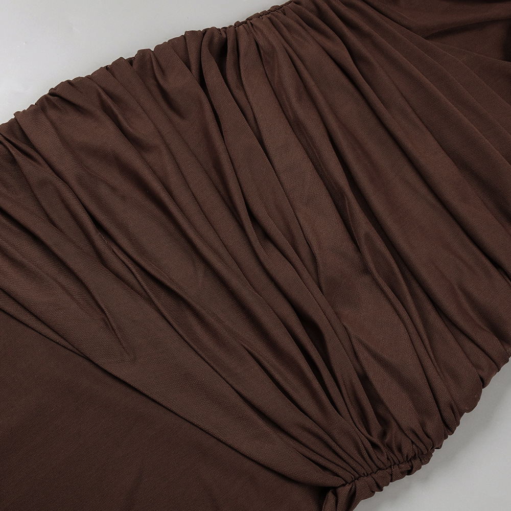 Brown Mesh Ruched A-Line Dress