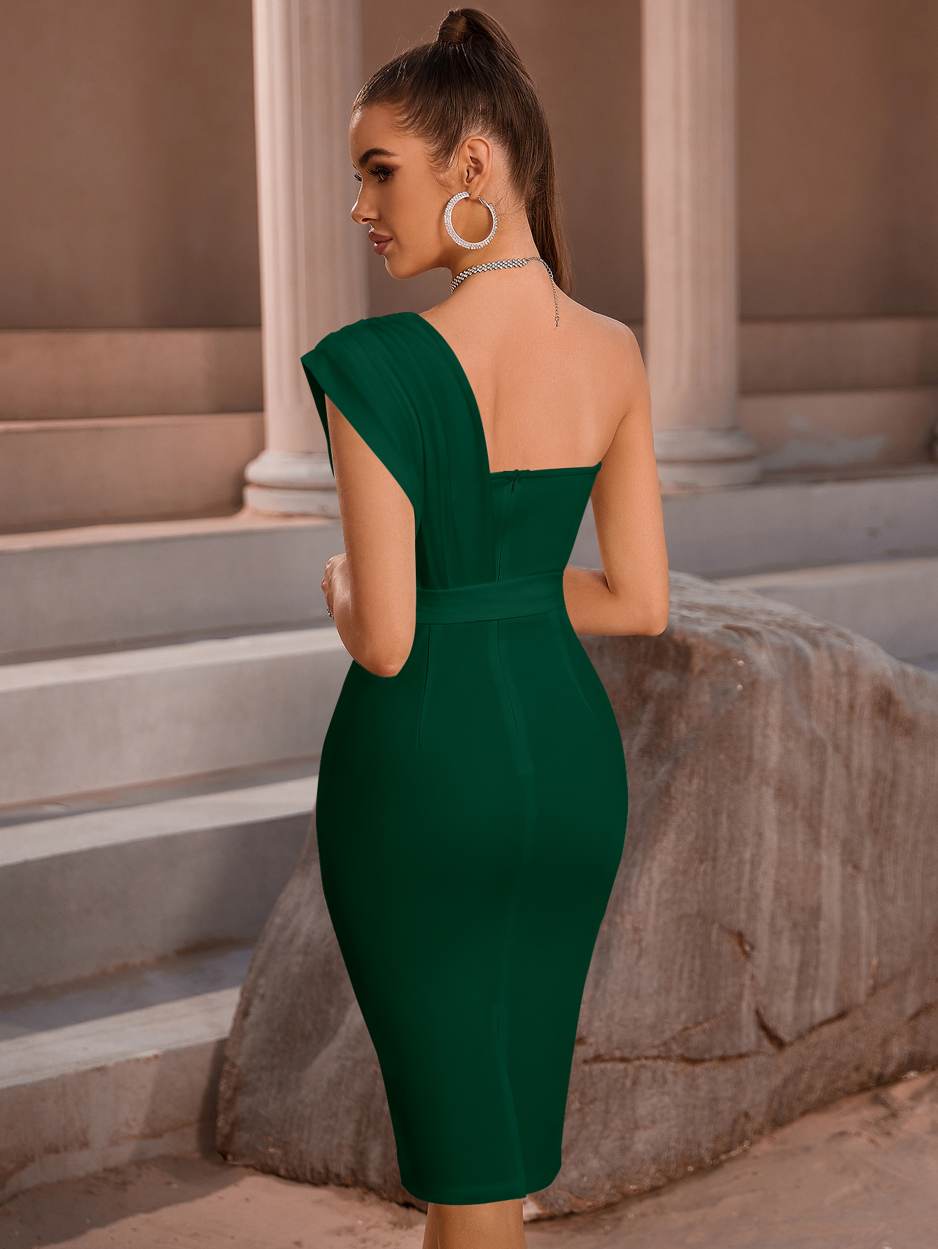 Sequined One-Shoulder Strap Sleeveless Dress