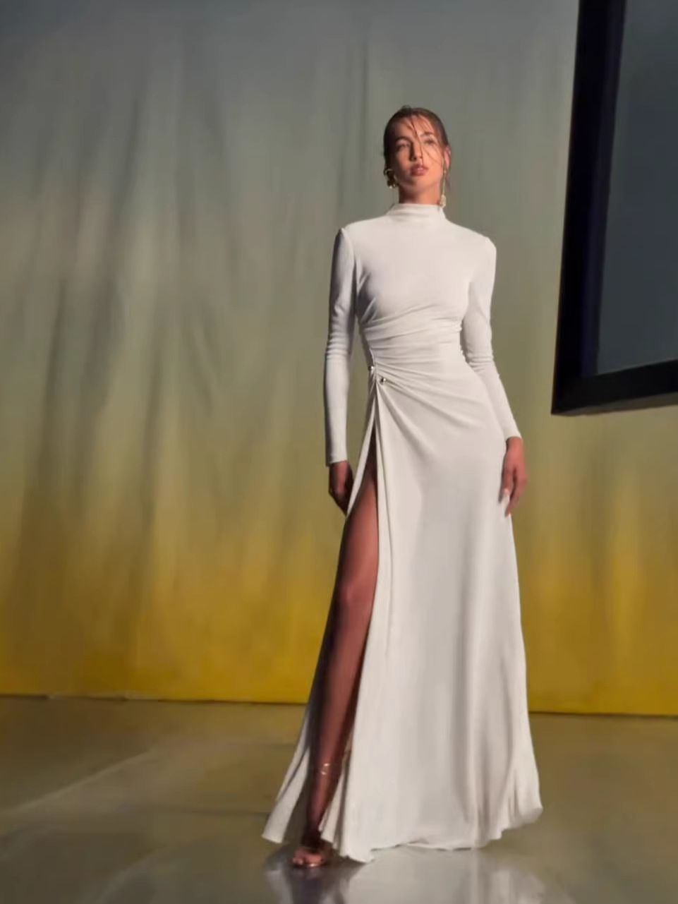 White A-Line Dress with High Slit