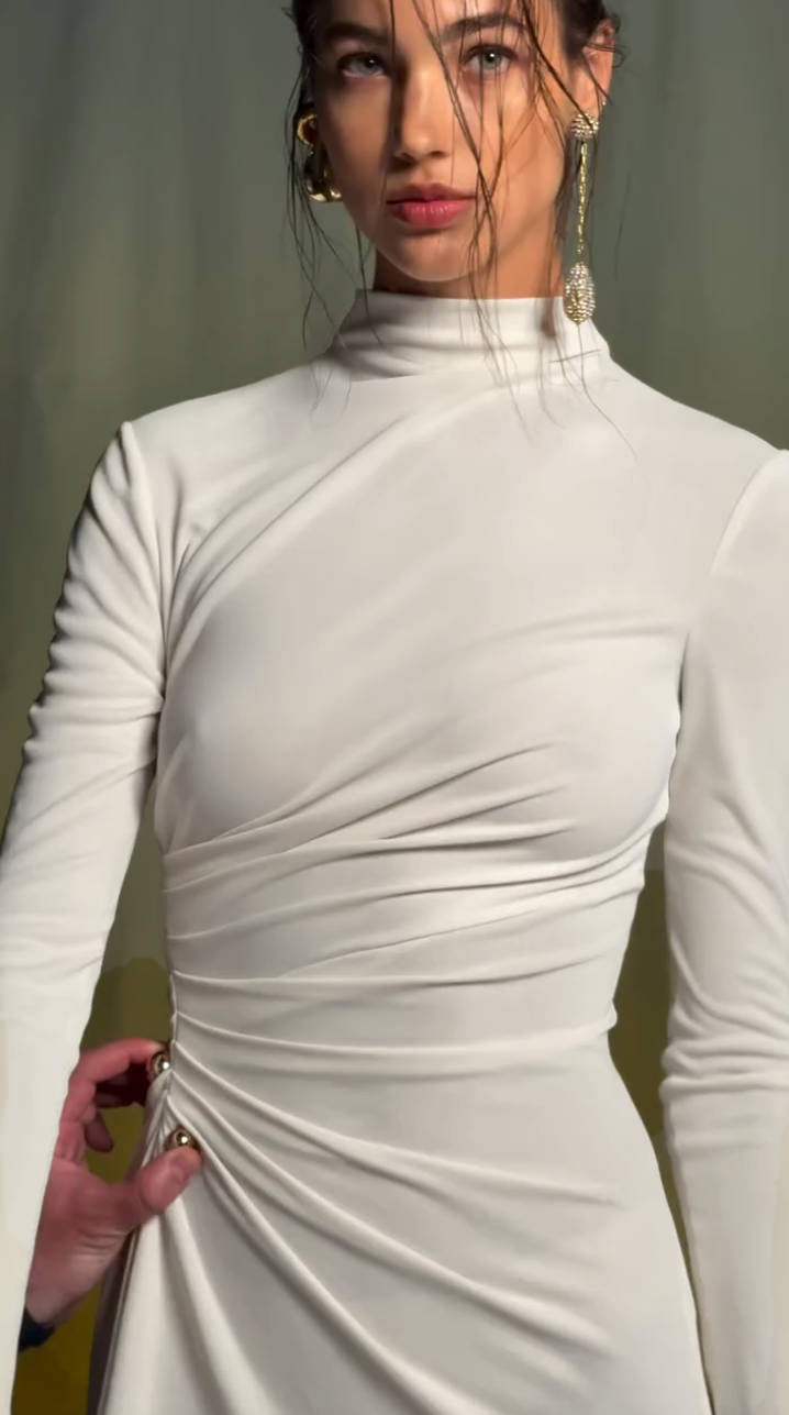White A-Line Dress with High Slit