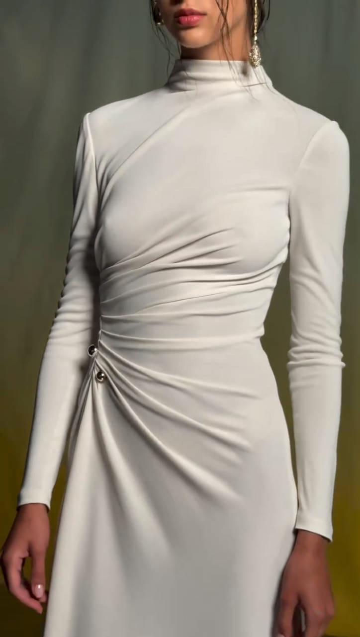 White A-Line Dress with High Slit