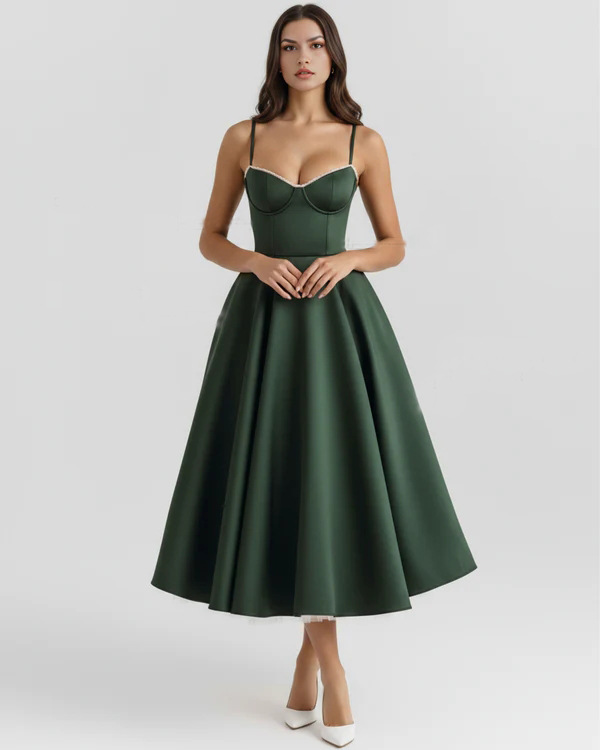 Olive A-Line Sleeveless Midi Dress with Pockets