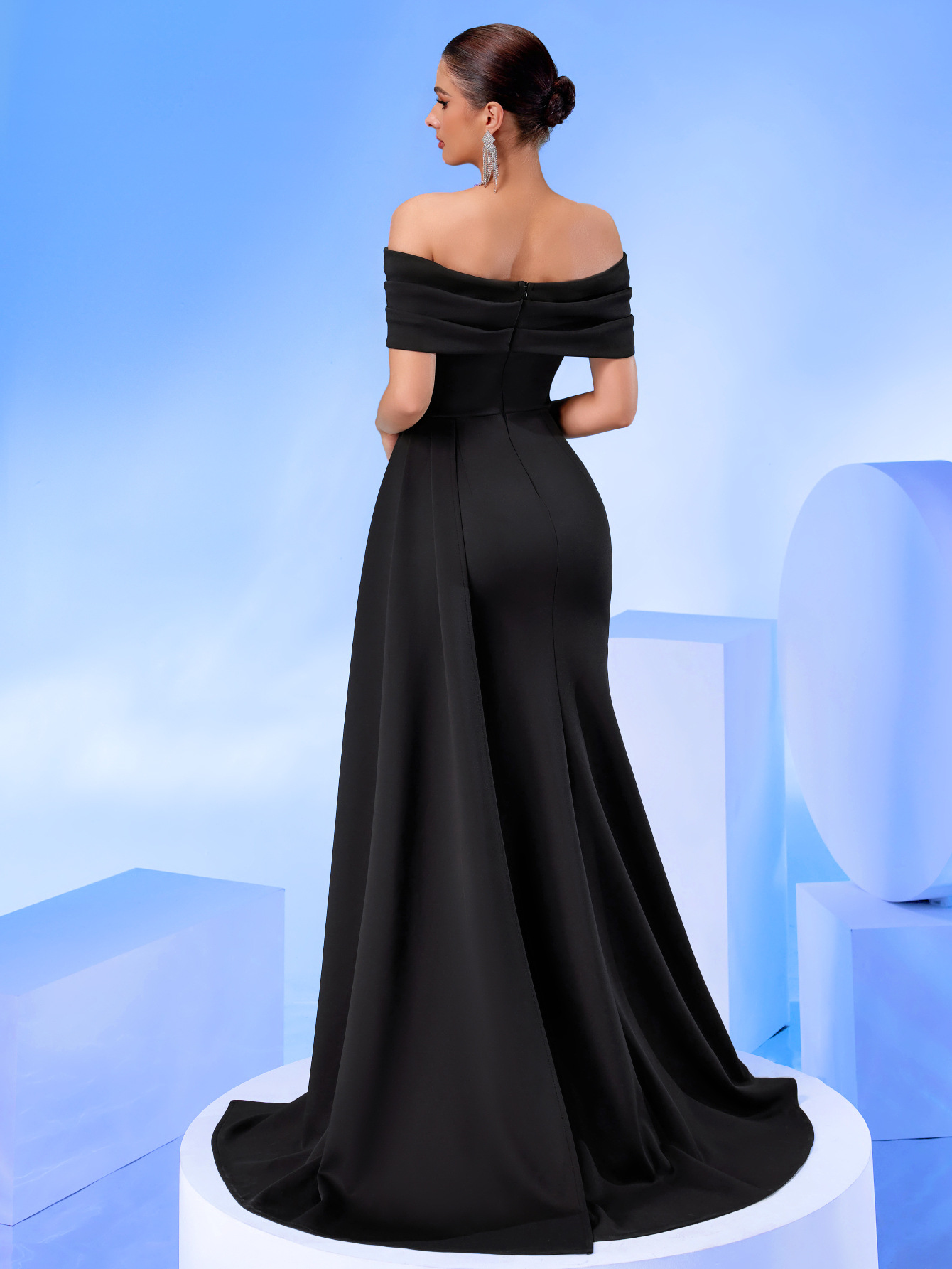 Black Off-Shoulder A-Line Maxi Dress
