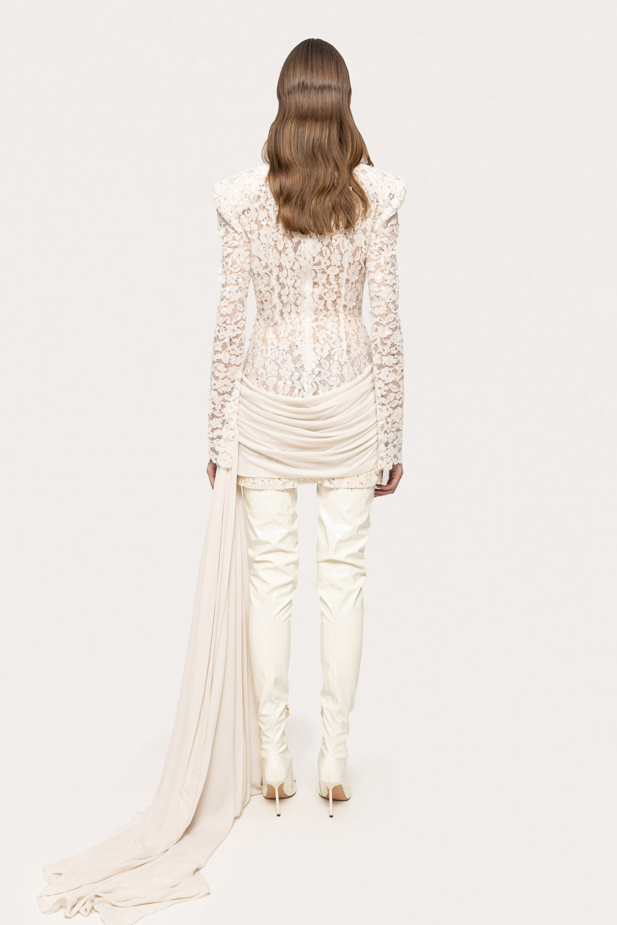 White A-Line Dress with Lace Detail