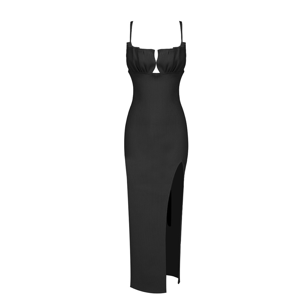 Black Plain Sleeveless A-Line Maxi Dress with High Slit