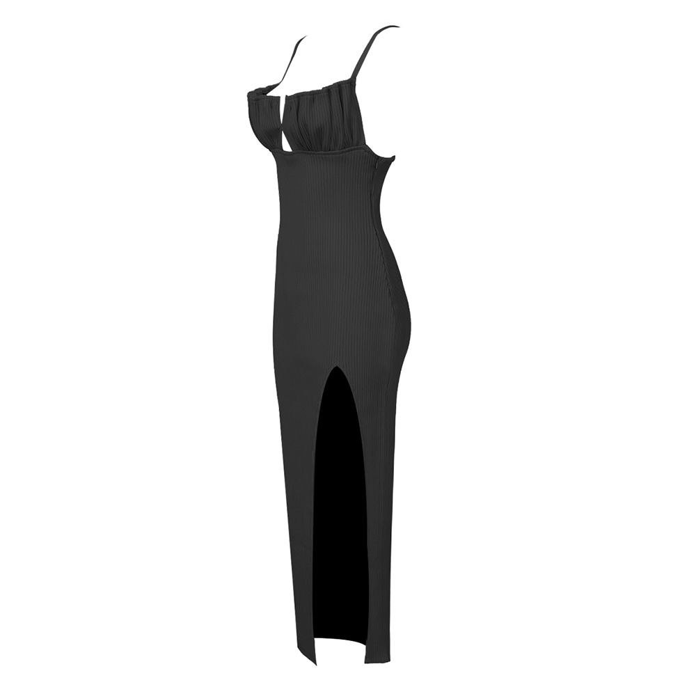 Black Plain Sleeveless A-Line Maxi Dress with High Slit